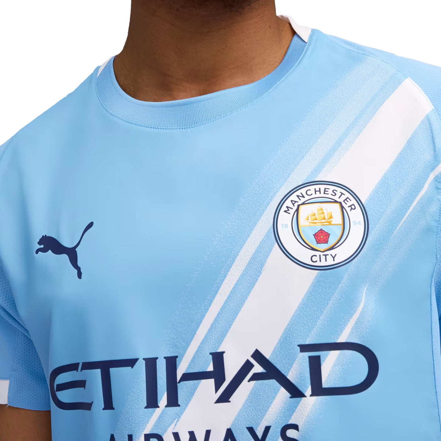 PUMA Men's Manchester City 2025/26 Authentic Home Jersey Team Light Blue/White Crest