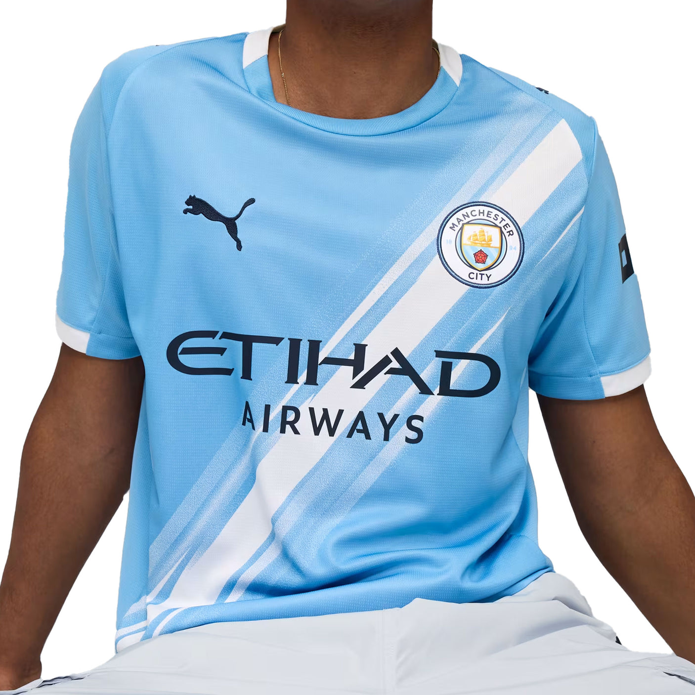 PUMA Men's Manchester City 2025/26 Home Jersey Team Light Blue/White Crest