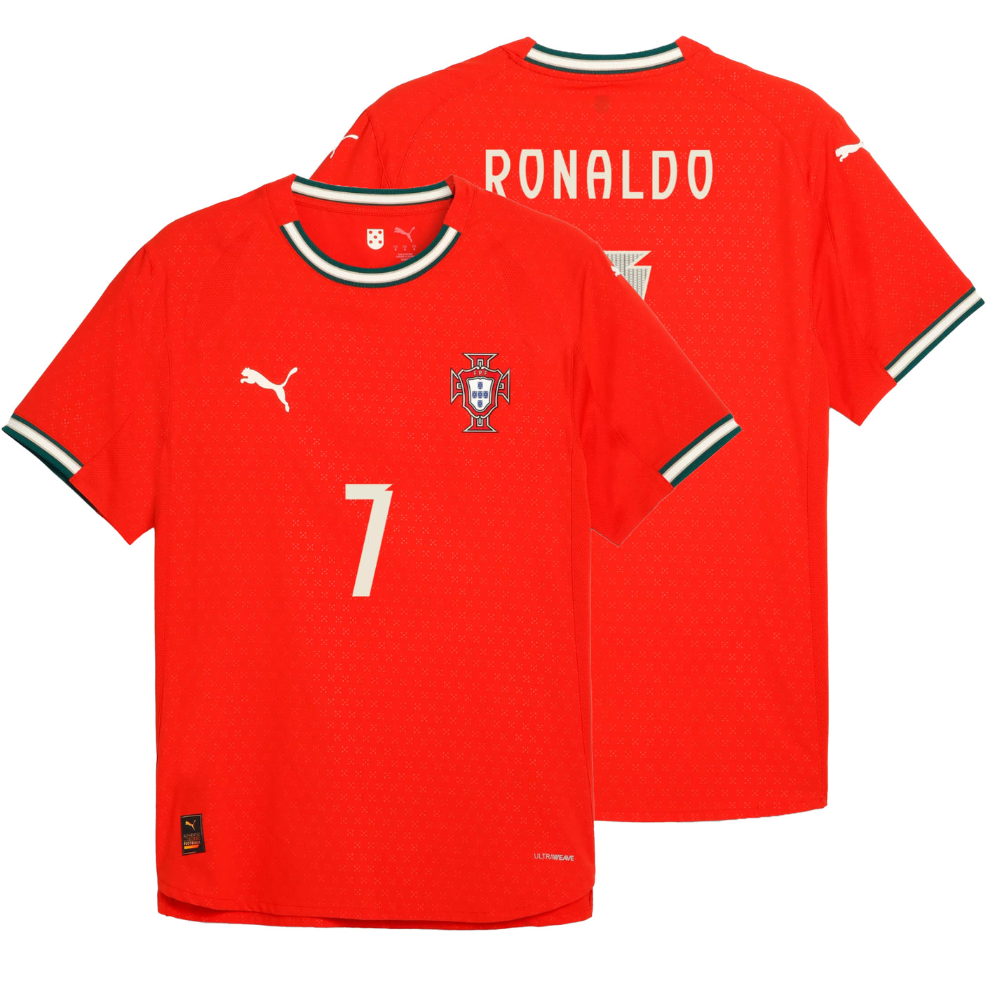 PUMA Men's Portugal 2025/26 Authentic Home Jersey w/ Ronaldo #7 Printing Both