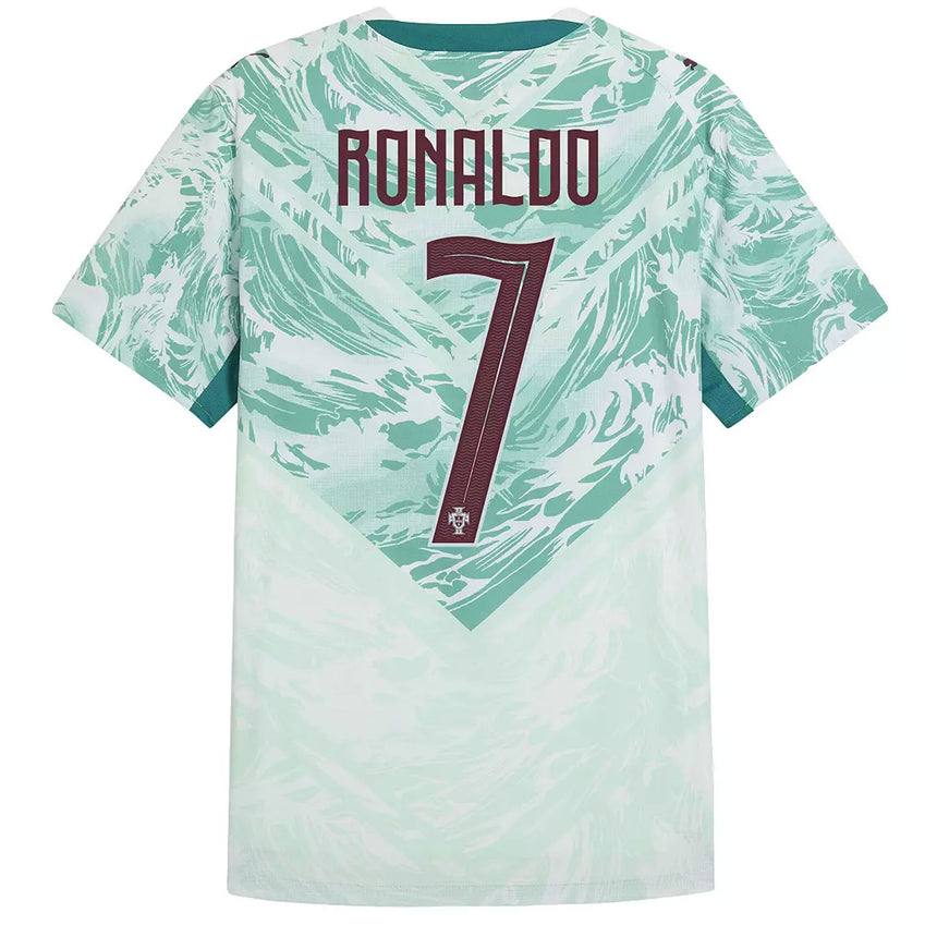 PUMA Men's Portugal World Cup 2026 Authentic Away w/ Ronaldo #7 Printing White/Green Lagoon Back