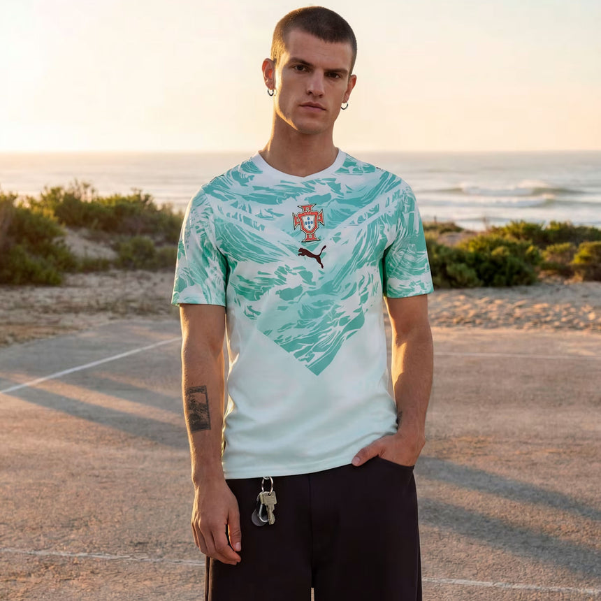 PUMA Men's Portugal World Cup 2026 Away Jersey White/Green Lagoon Model