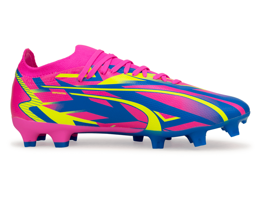 PUMA Men's Ultra Match Energy FG/AG Pink/Blue/Yellow Side