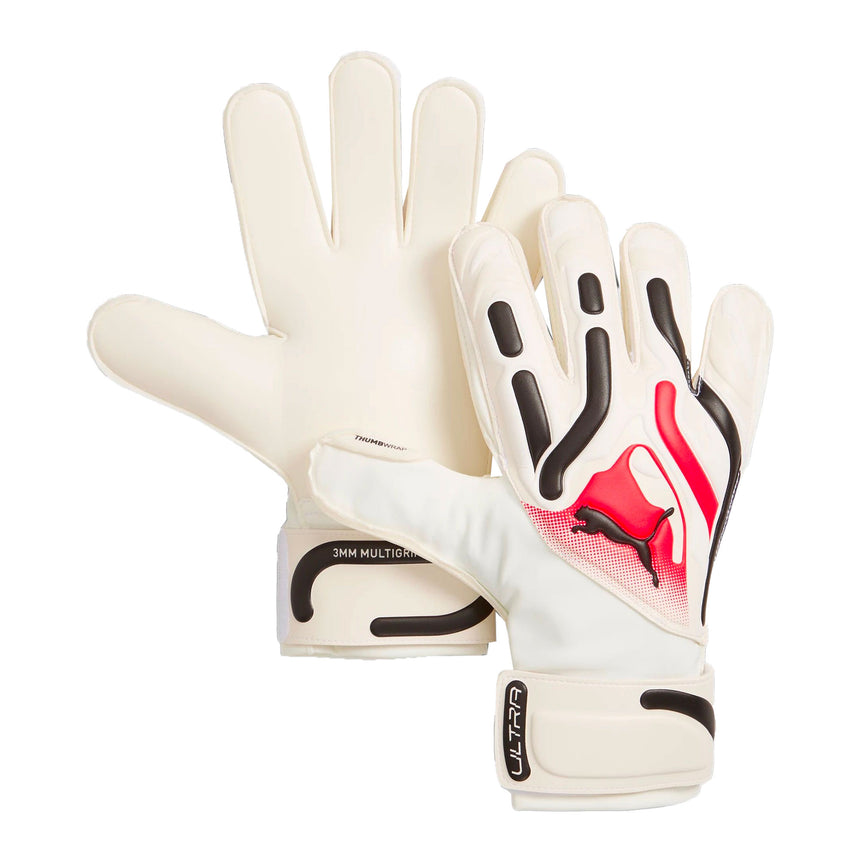 PUMA Men's Ultra Match Protect RC Fingersave GoalKeeper Gloves White/Red Front