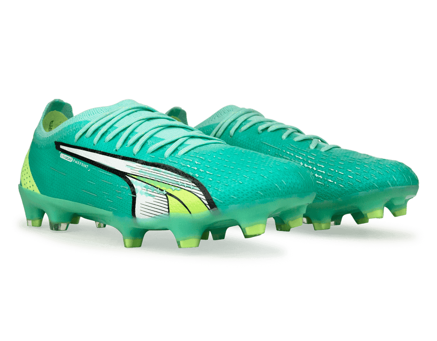 PUMA Men's Ultra Ultimate FG Peppermint/White/Yellow Soccer Cleats Together