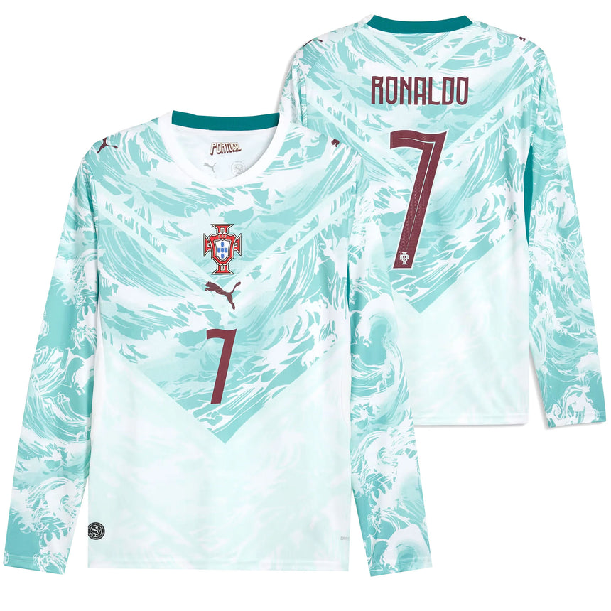 PUMA Portugal Men's Away Stadium Long Sleeve 2026 Jersey w/ Ronaldo #7 Green Both