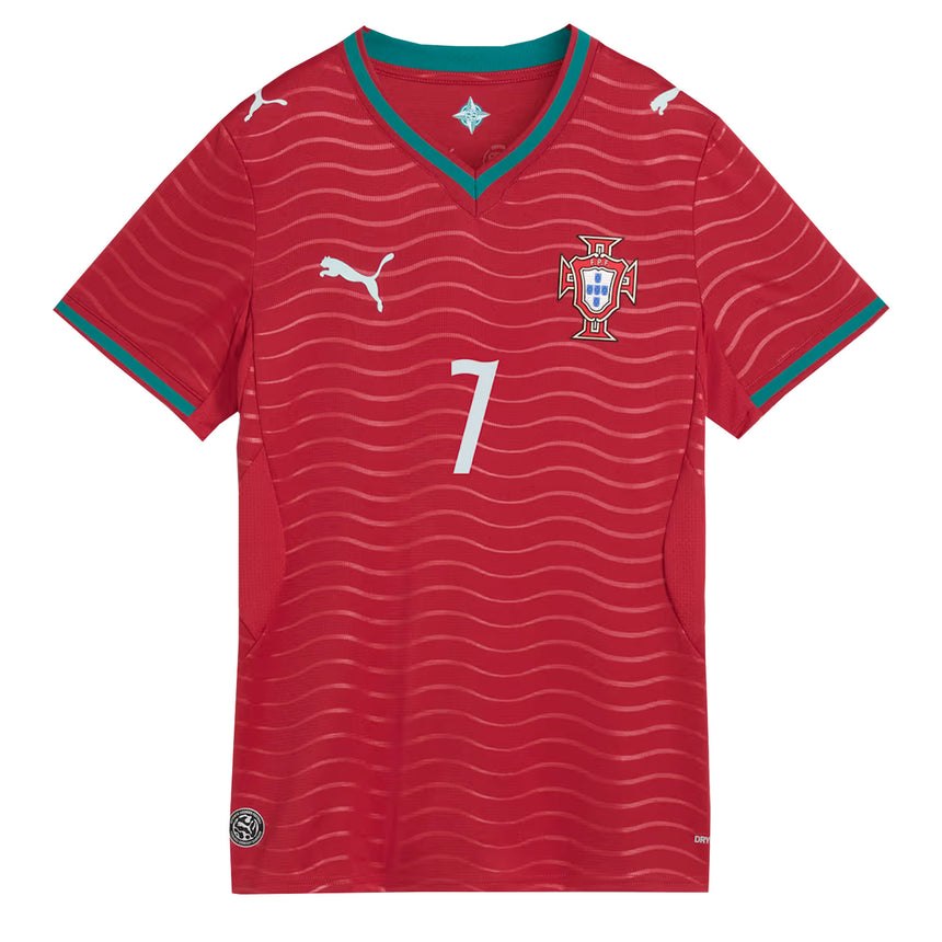 PUMA Women's Portugal World Cup 2026 Home Jersey w/ Ronaldo #7 Printing Red/Green Lagoon Front