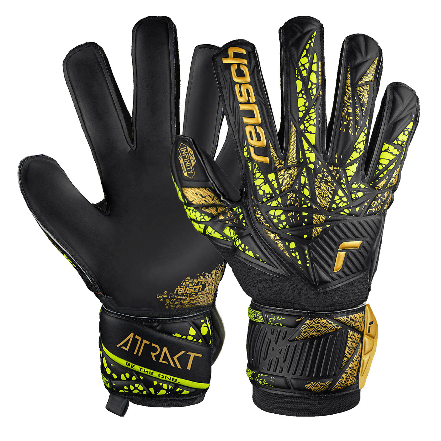 Reusch Men's Attrakt Infinity Fingersave Goalkeeper Gloves Black/Gold/Yellow Both
