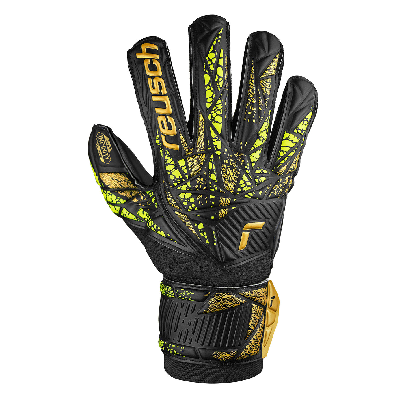 Reusch Men's Attrakt Infinity Fingersave Goalkeeper Gloves Black/Gold/Yellow Front