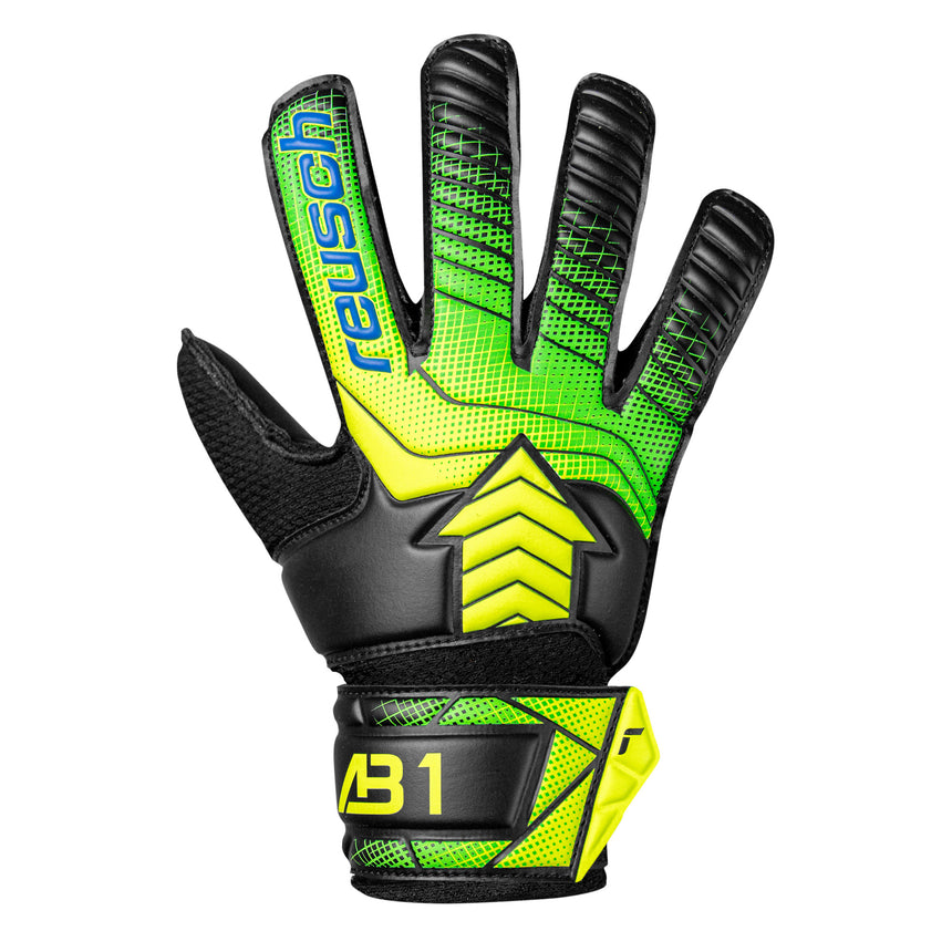 Reusch Kids Attrakt AB1 Solid Goalkeeper Gloves Black/Safety Yellow Front
