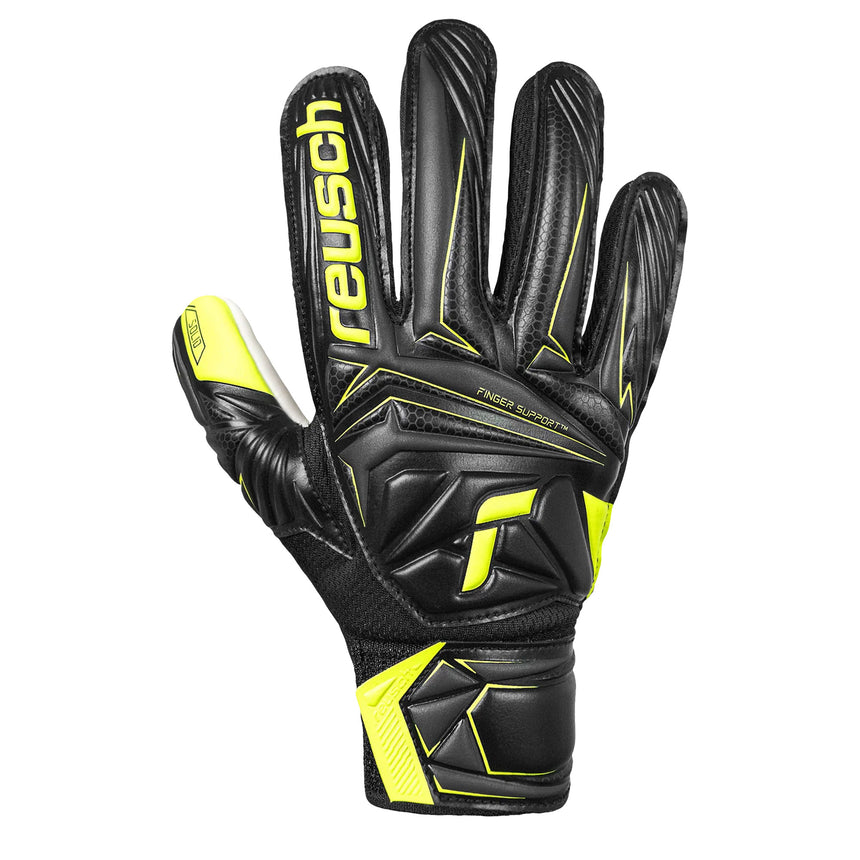 Reusch Kids Attrakt Starter Solid Fingersave Goalkeeper Gloves Black/Yellow Front