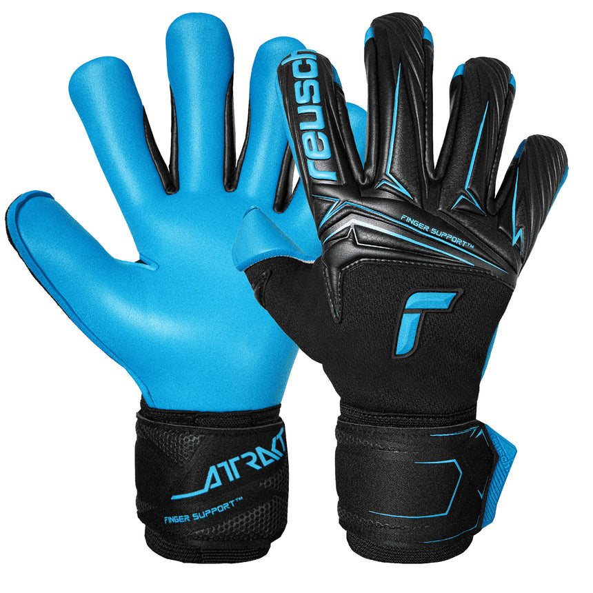 Reusch Men's Attrakt Aqua Fingersave Goalkeeper Gloves Black/Aqua Blue Both