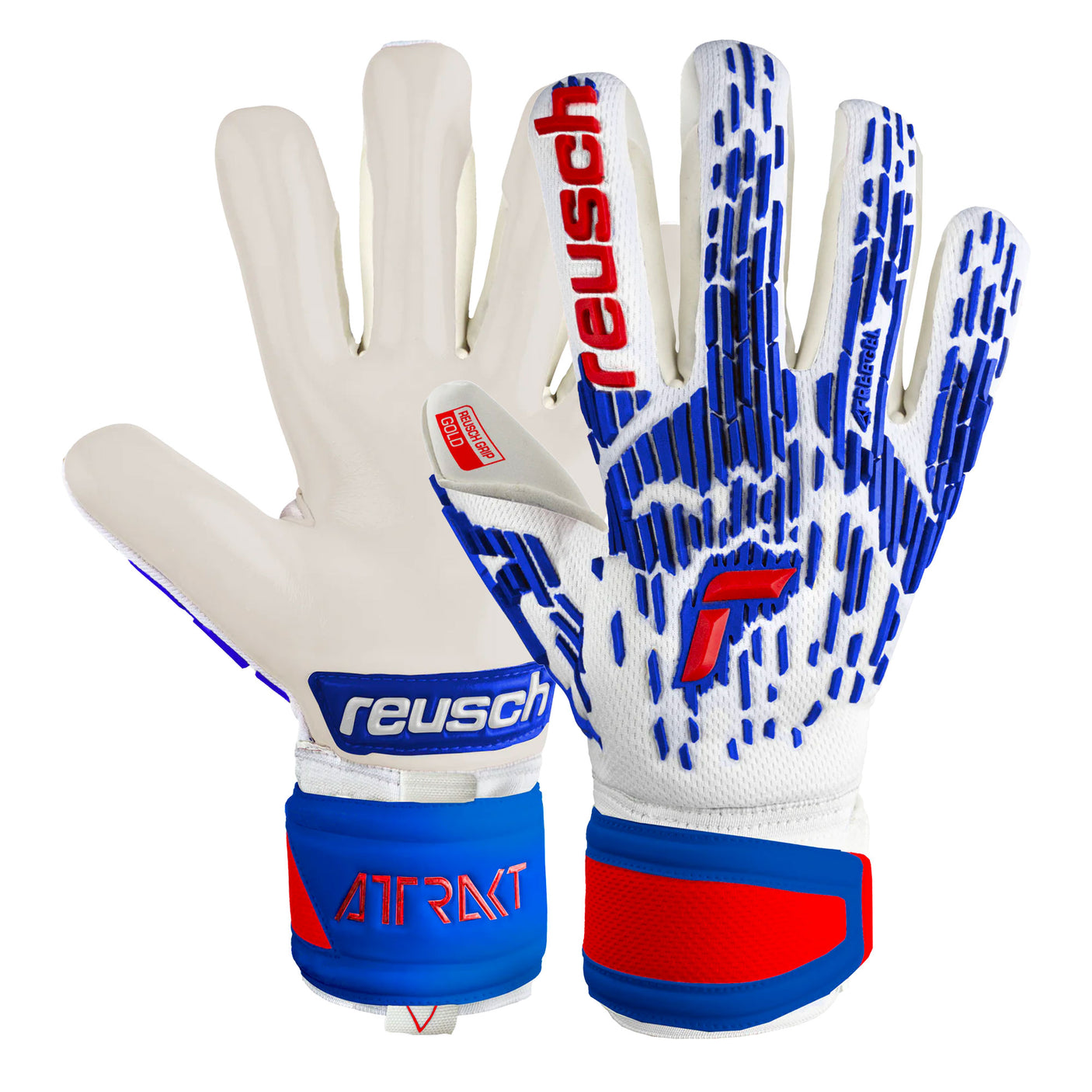 Reusch Men's Attrakt Freegel Gold Sleek Fingersave Goalkeeper Gloves White/Blue Both