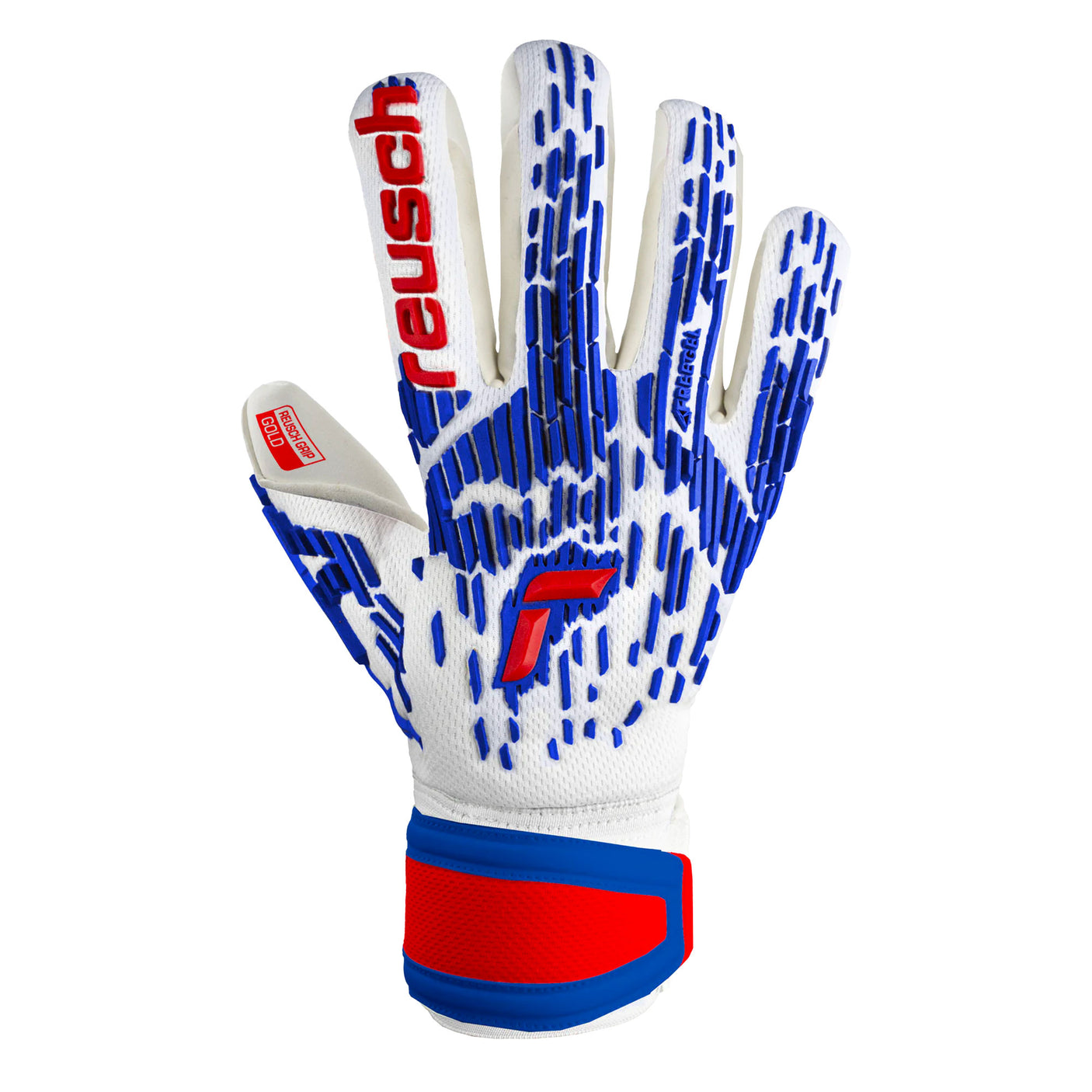 Reusch Men's Attrakt Freegel Gold Sleek Fingersave Goalkeeper Gloves White/Blue Front