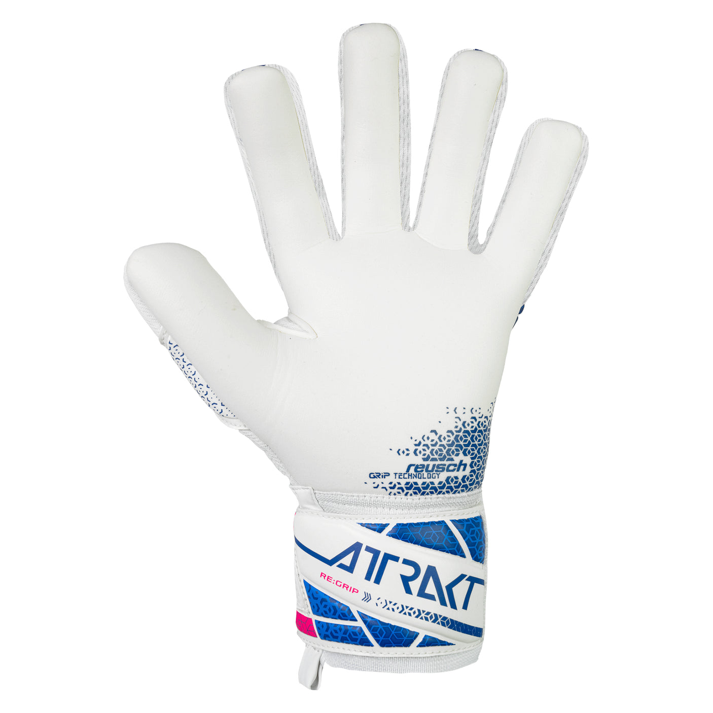 Reusch Men's Attrakt RE. Grip NC Fingersave Goalkeeper Gloves White/Blue/Pink Back