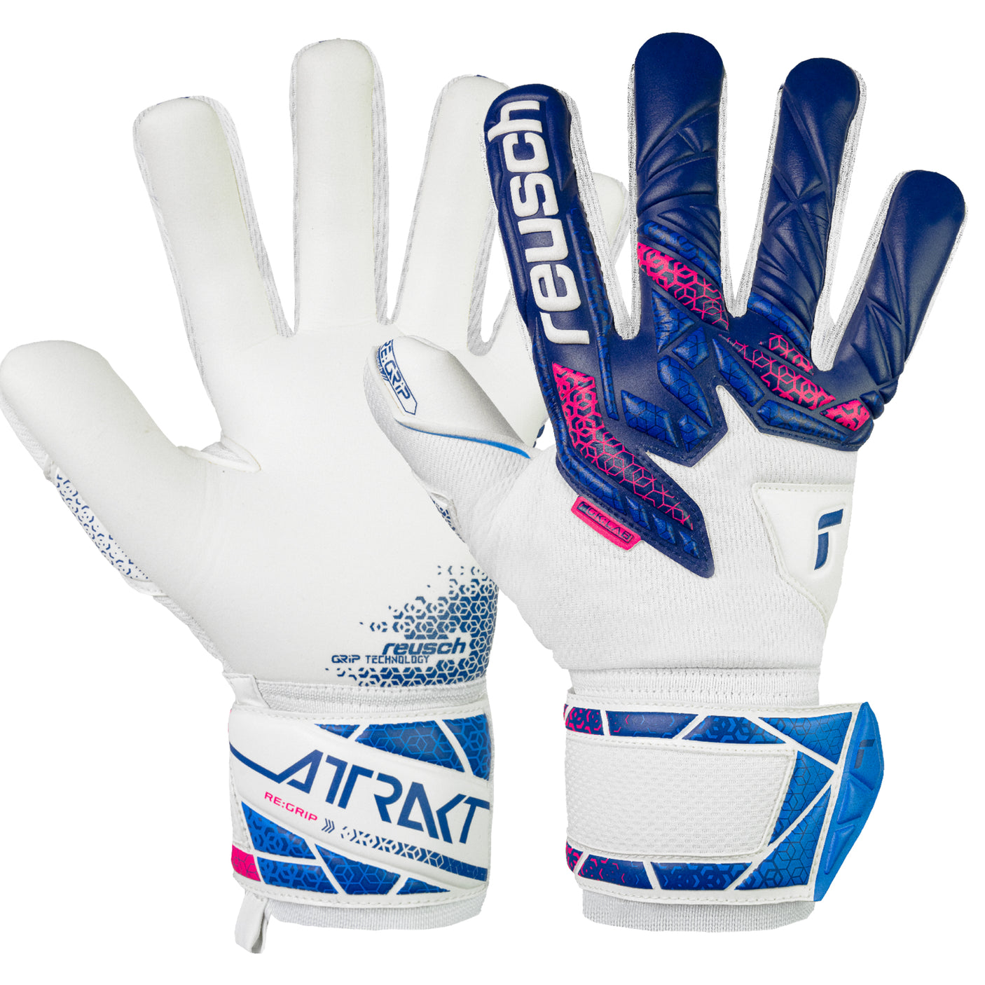 Reusch Men's Attrakt RE. Grip NC Fingersave Goalkeeper Gloves White/Blue/Pink Both