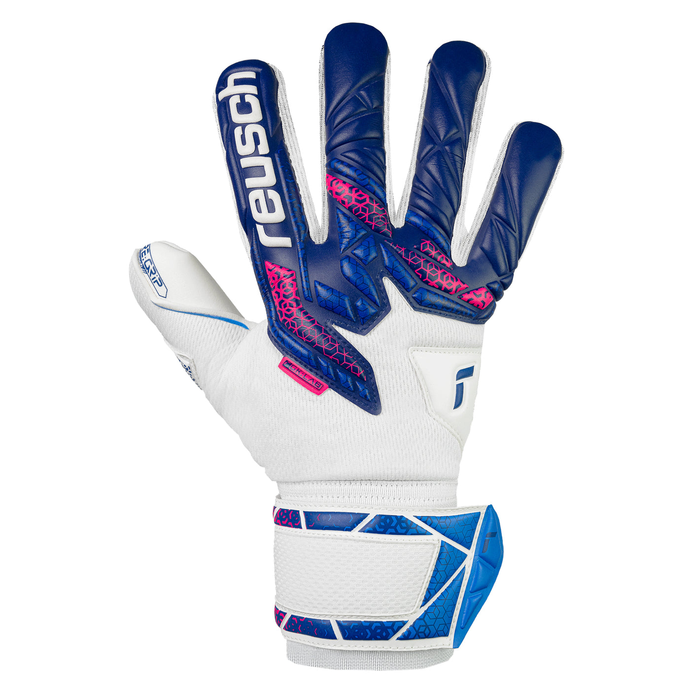 Reusch Men's Attrakt RE. Grip NC Fingersave Goalkeeper Gloves White/Blue/Pink Front