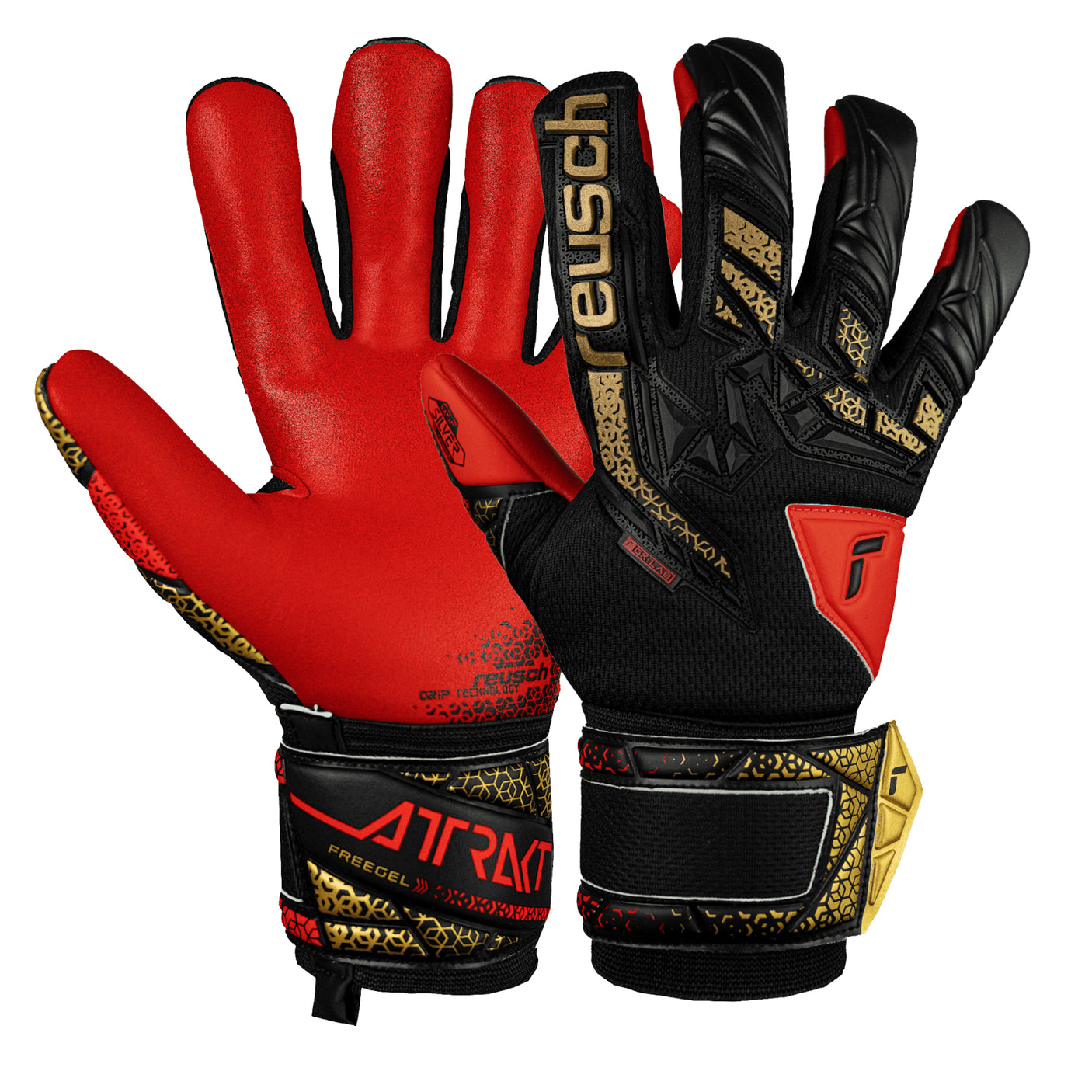 Reusch Men's Attrakt Silver Goalkeeper Gloves Black/Gold/Red Both
