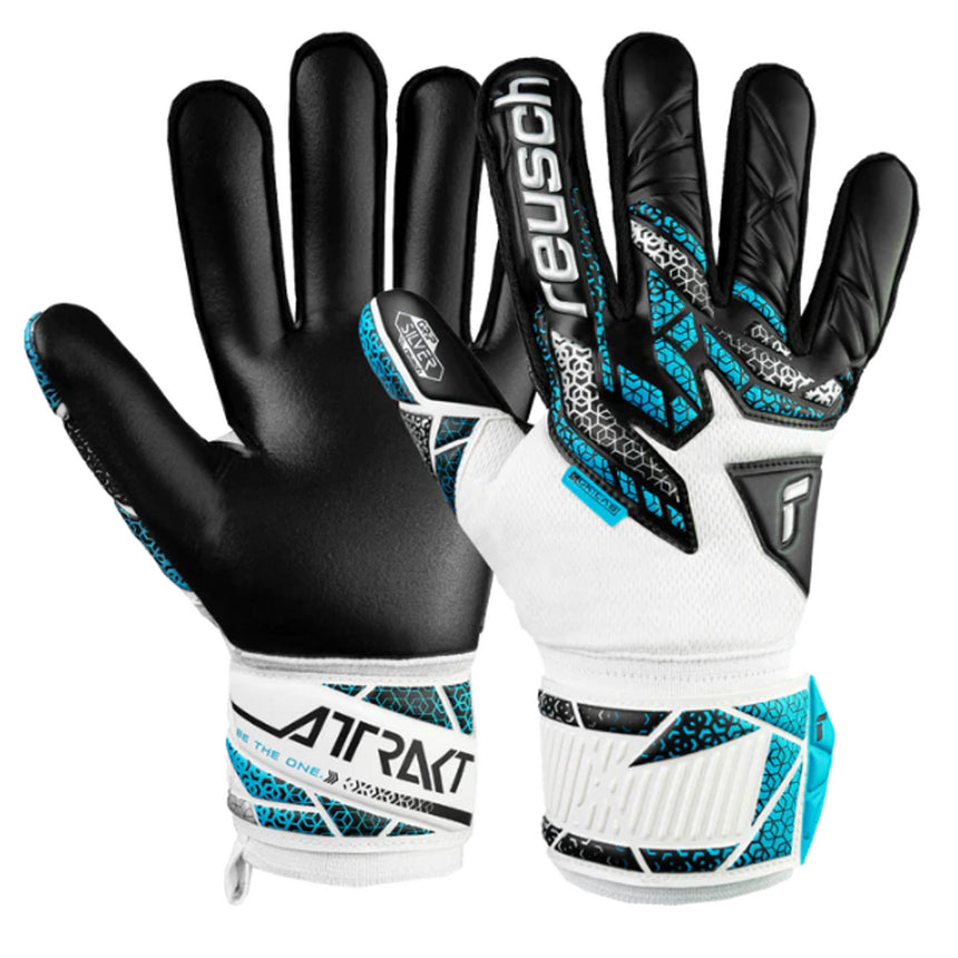 Reusch Men's Attrakt Silver NC Finger Support Goalkeeper Gloves White/Blue/Black Both