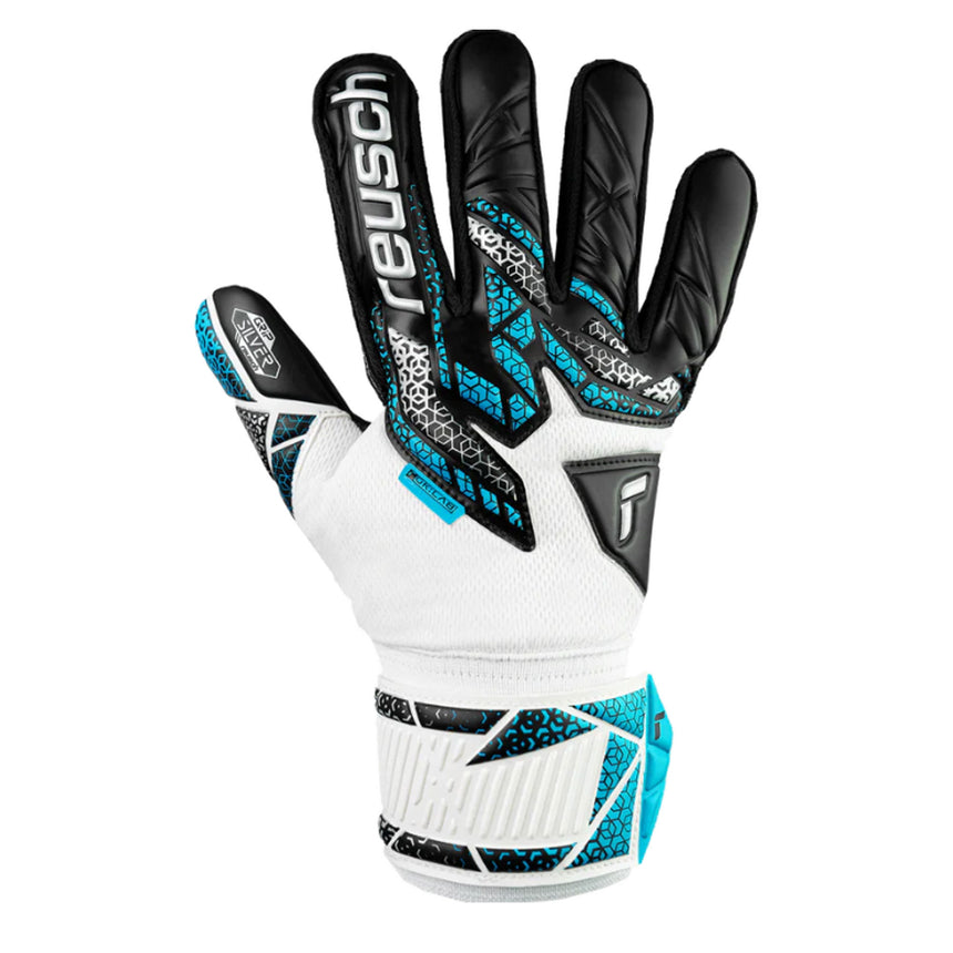 Reusch Men's Attrakt Silver NC Finger Support Goalkeeper Gloves White/Blue/Black Front