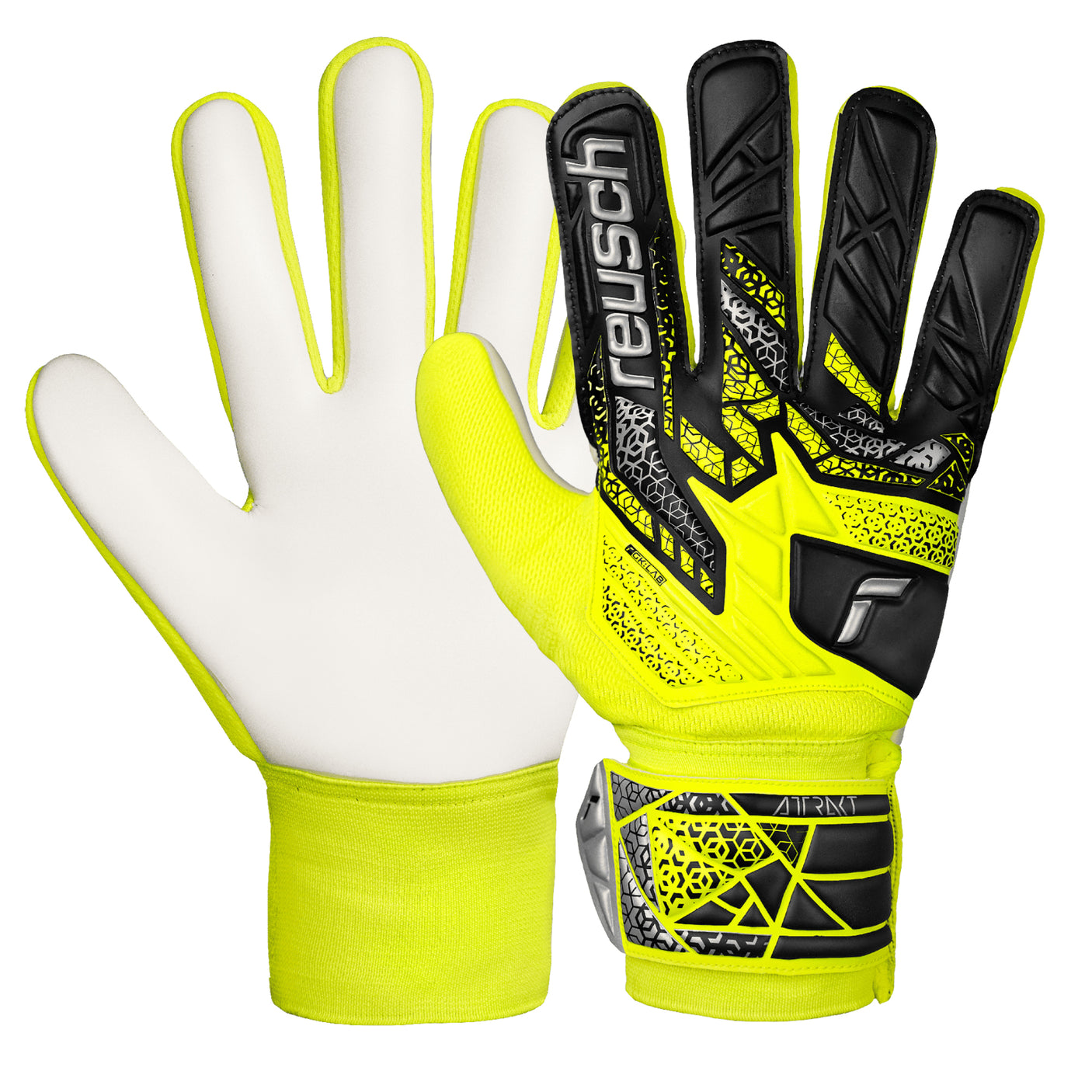 Reusch Men's Attrakt Solid Fingersave Goalkeeper Gloves Volt/Black/Silver Both