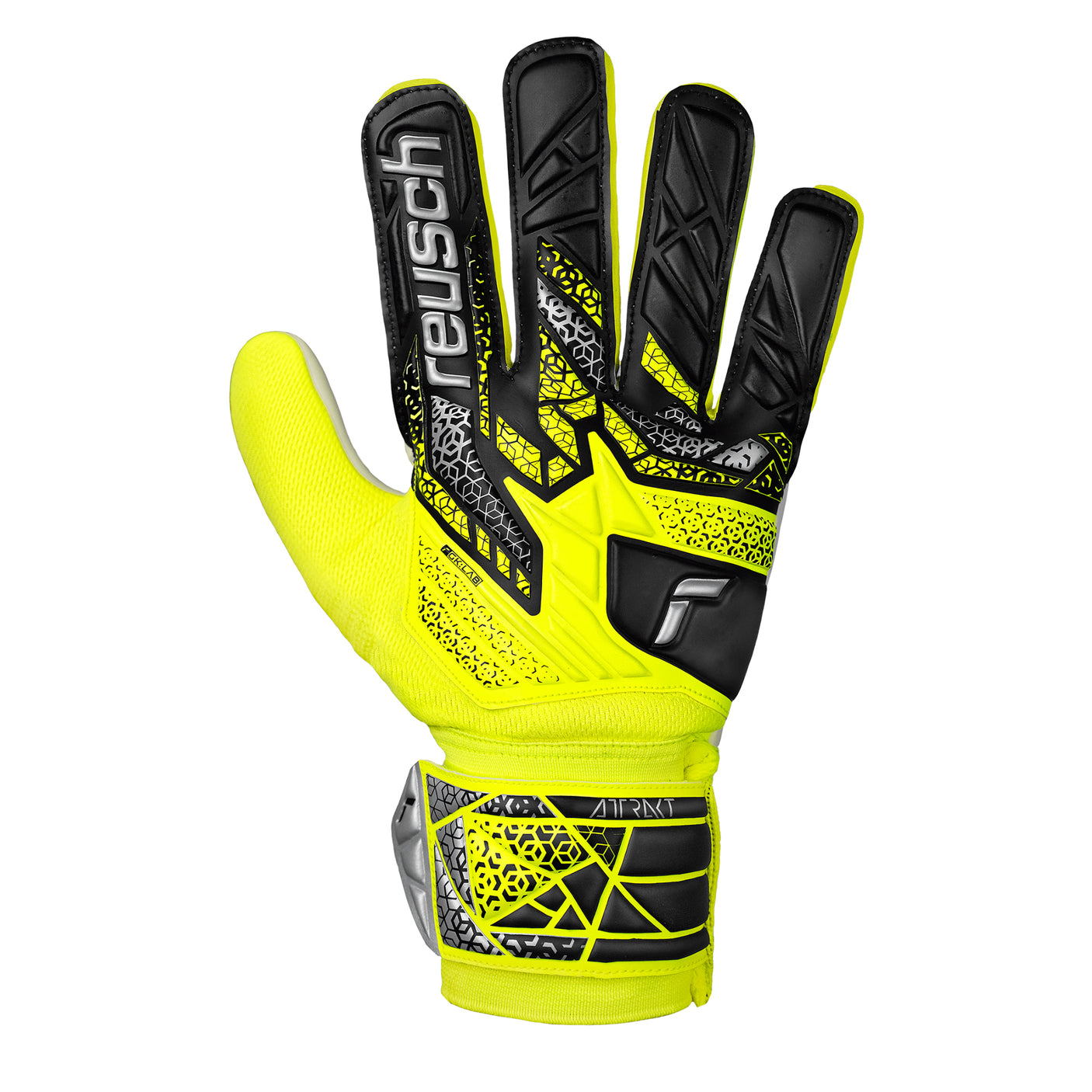 Reusch Men's Attrakt Solid Fingersave Goalkeeper Gloves Volt/Black/Silver Front