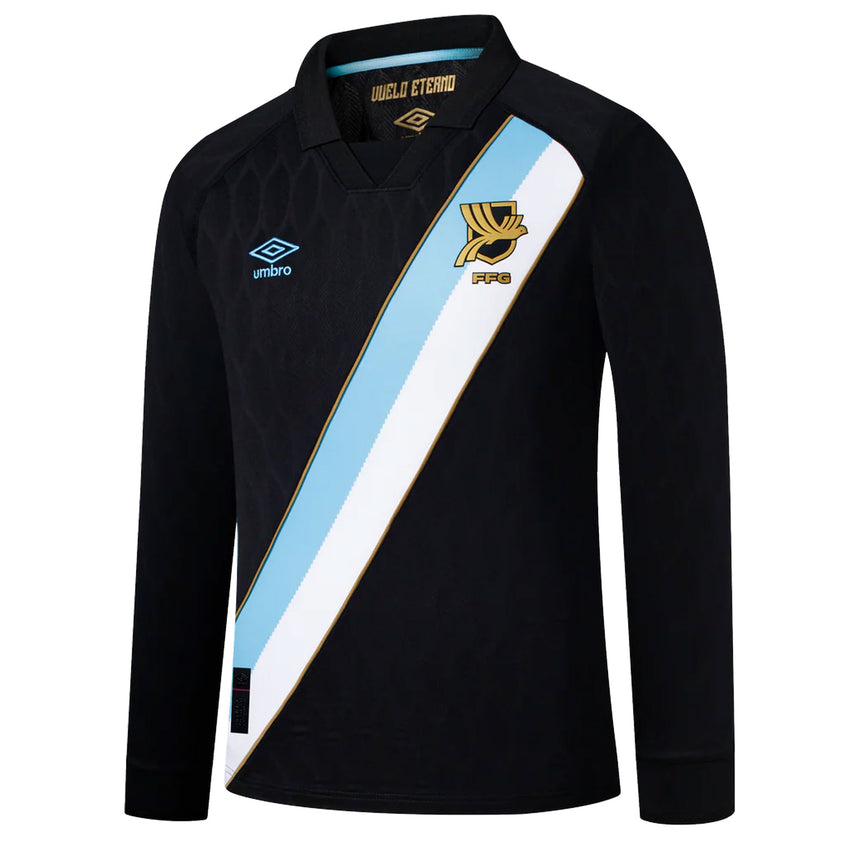 Umbro Men's Guatemala 2026 Authentic Away Long Sleeve Jersey Black/Sky Front