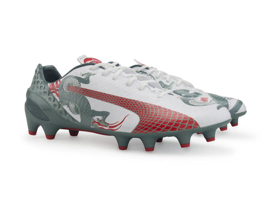 PUMA Men's evoSPEED 1.3 Graphic FG White/Sea Pine/High Risk Red