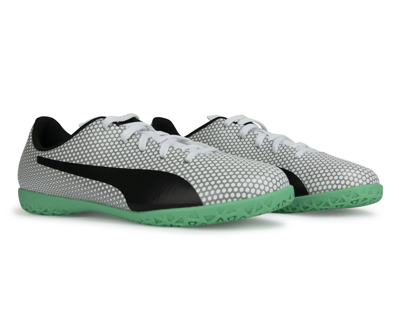 PUMA Kids Spirit Indoor Soccer Shoes White/Black/Silver
