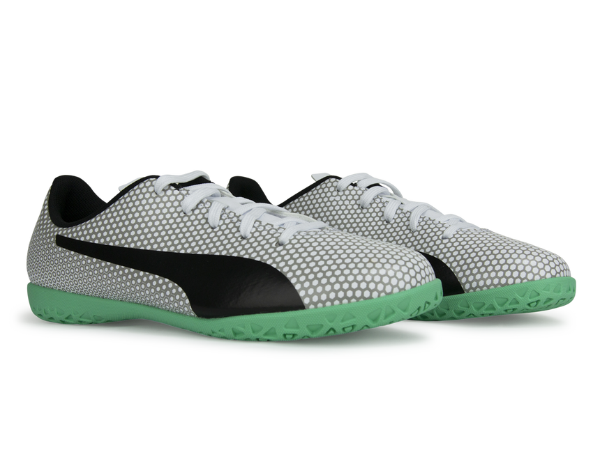 PUMA Kids Spirit Indoor Soccer Shoes White/Black/Silver