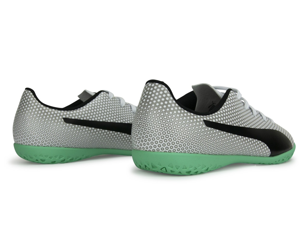 PUMA Kids Spirit Indoor Soccer Shoes White/Black/Silver