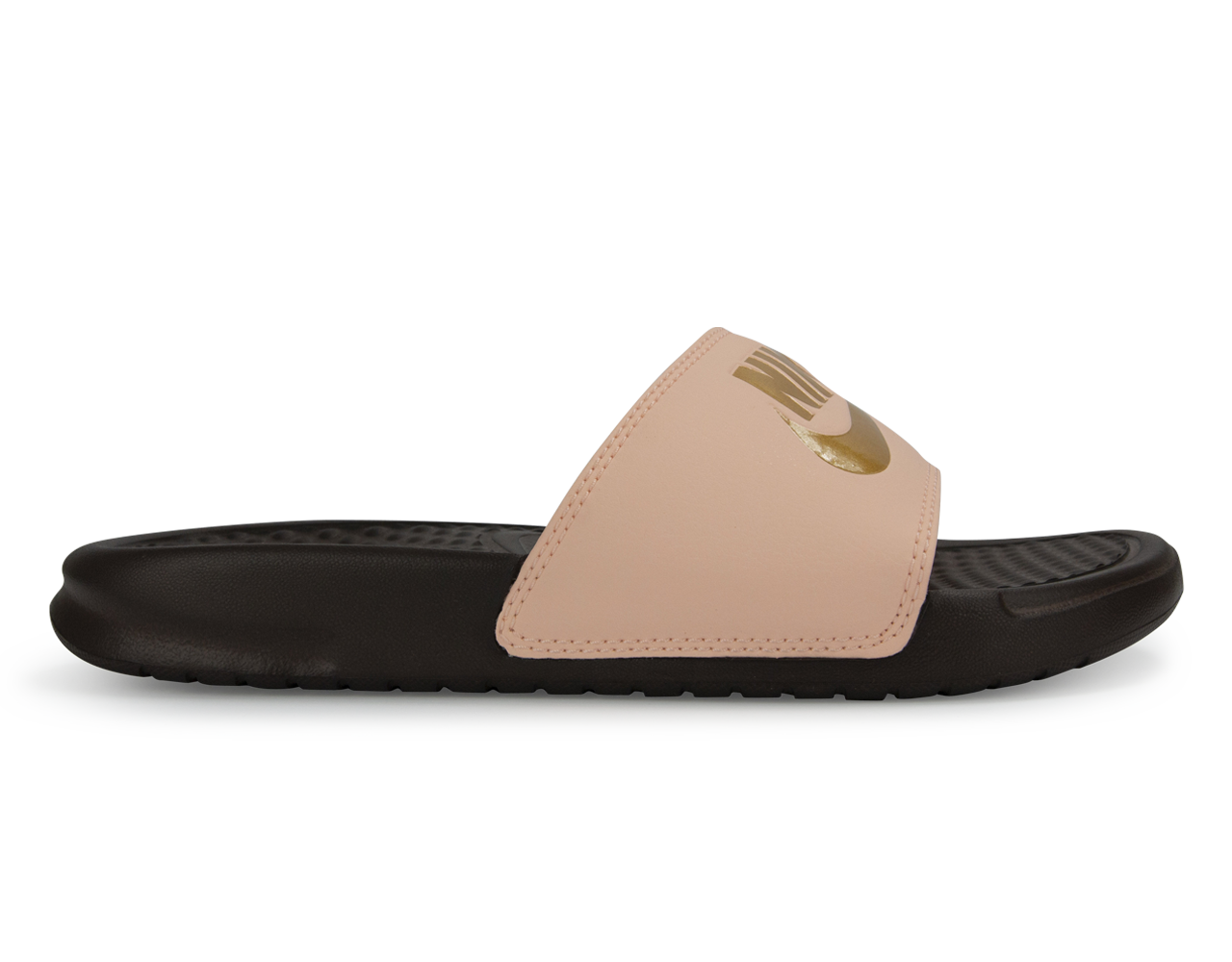 Nike Women's Benassi JDI Sandal Crimson Tint/Metallic Gold