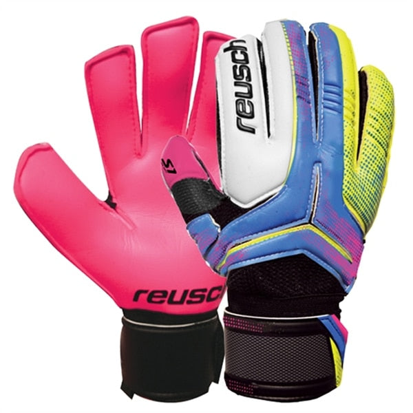 Reusch Mens' Goalkeeper Ceptor Prime S1 Finger Support Gloves Ocean Blue/Safety Yellow/Diva Pink