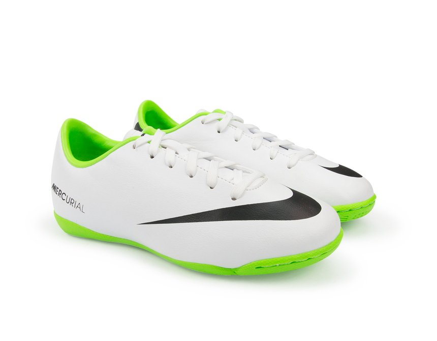 Nike Kids Mercurial Victory IV Indoor Soccer Shoes White/Black/ Electric Green