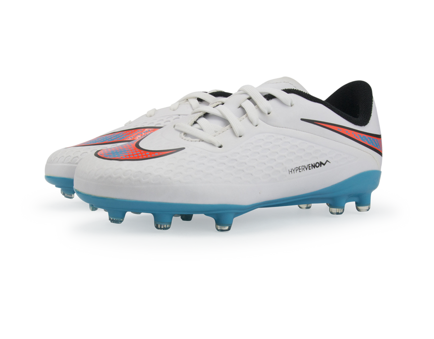 Nike Kids Hypervenom Phelon FG White/Blue Lagoon/Crimson Black
