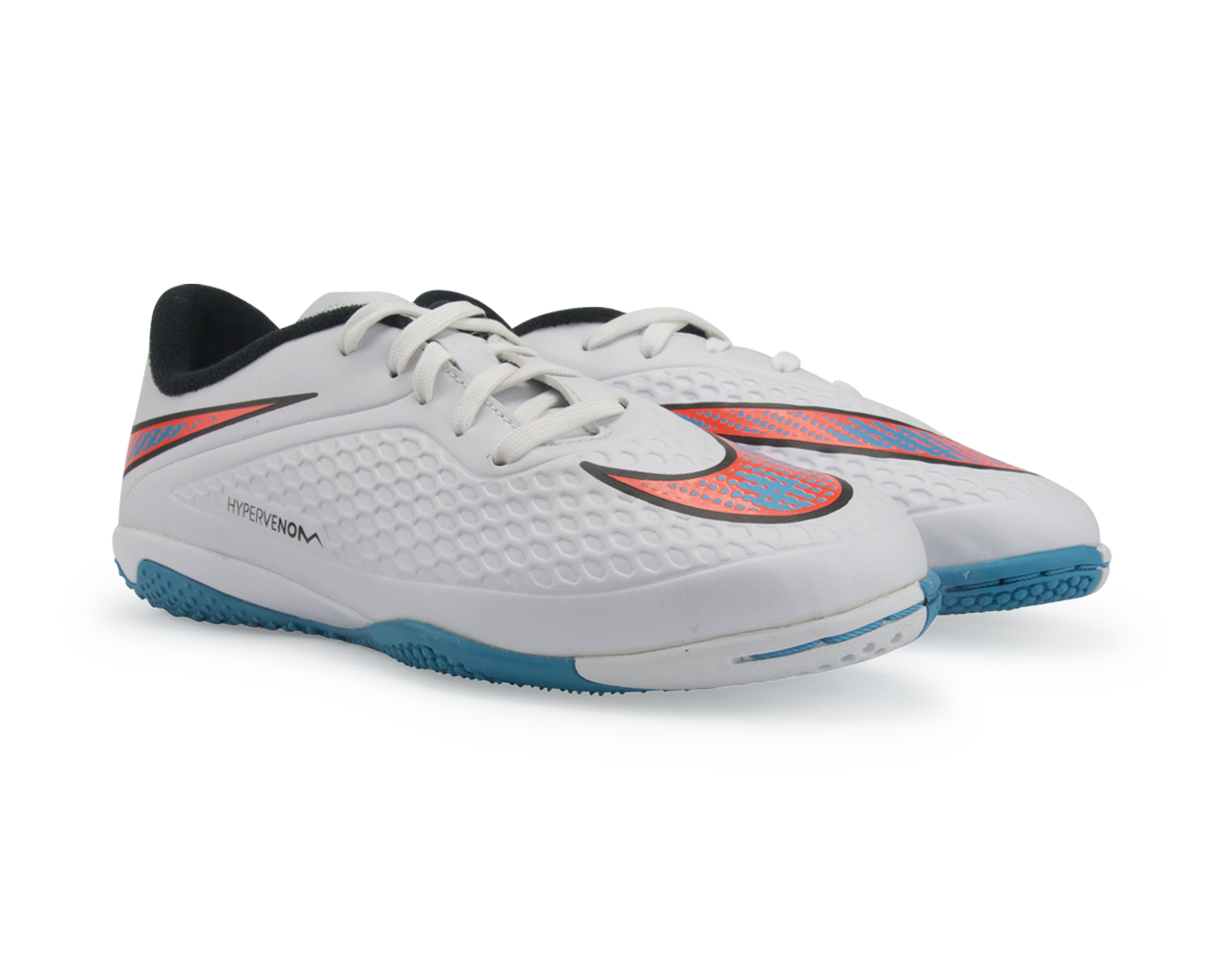 Nike Kids Hypervenom Phelon Indoor Soccer Shoes White/Blue Lagoon/Total Crimson