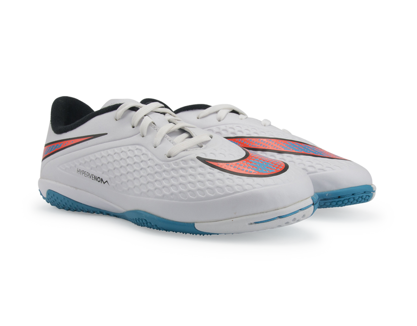Nike Kids Hypervenom Phelon Indoor Soccer Shoes White/Blue Lagoon/Total Crimson