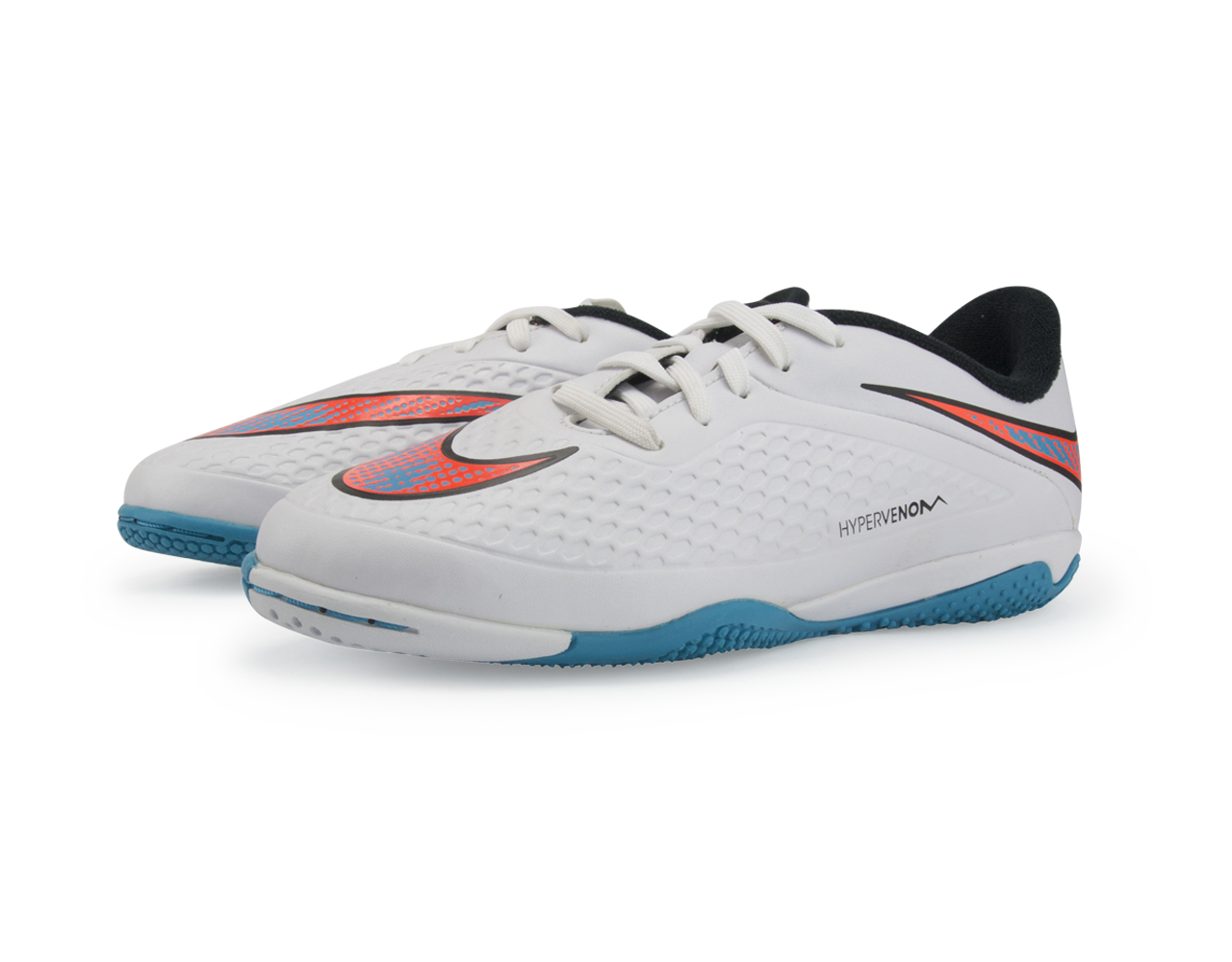 Nike Kids Hypervenom Phelon Indoor Soccer Shoes White/Blue Lagoon/Total Crimson