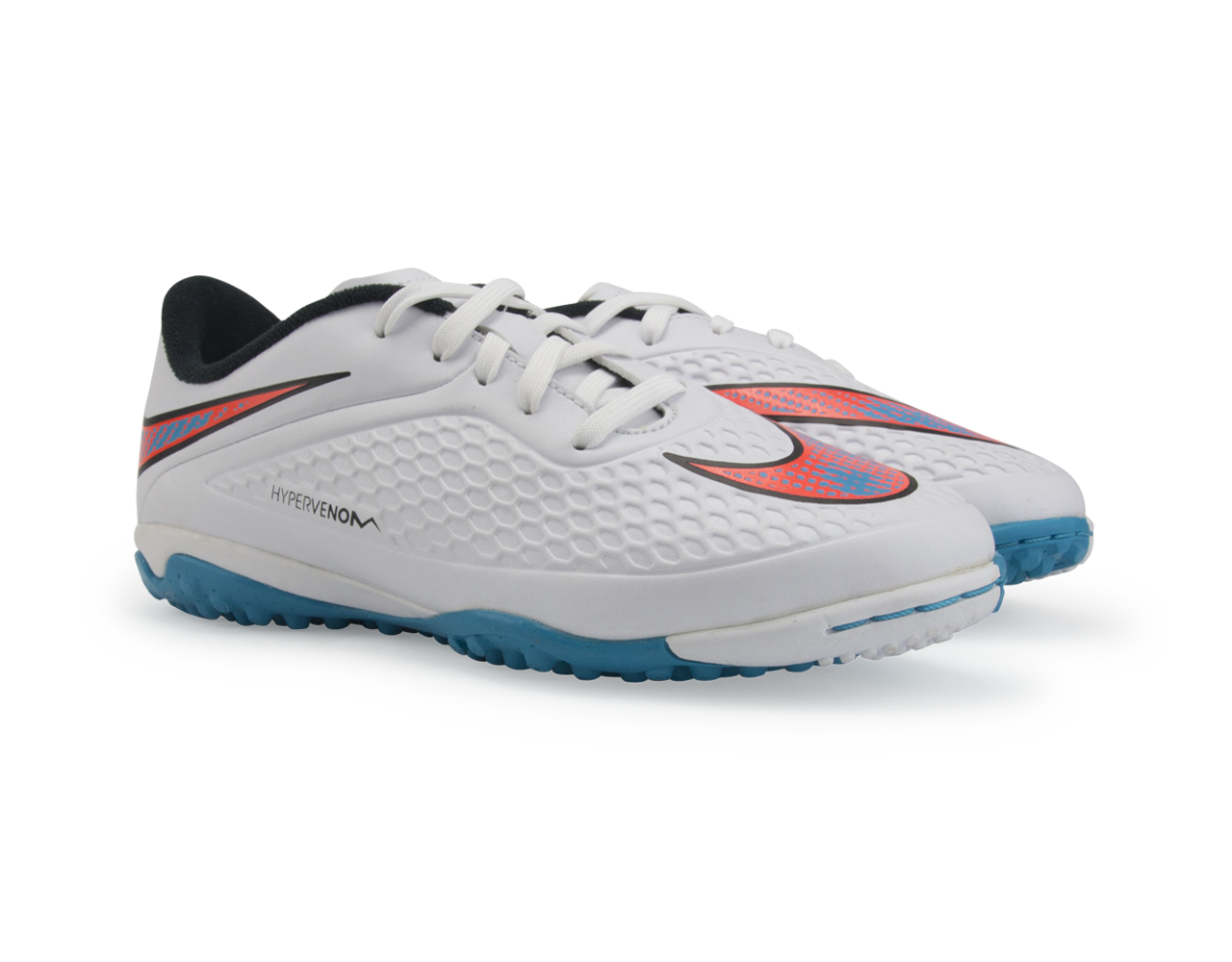 Nike Kids Hypervenom Phelon Turf Soccer Shoes White/Blue Lagoon/Total Crimson