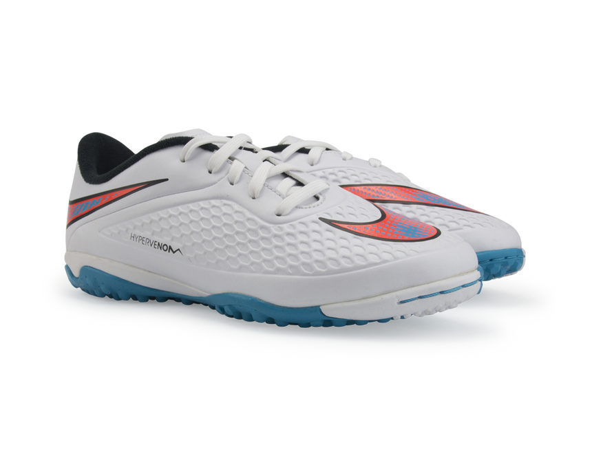 Nike Kids Hypervenom Phelon Turf Soccer Shoes White/Blue Lagoon/Total Crimson
