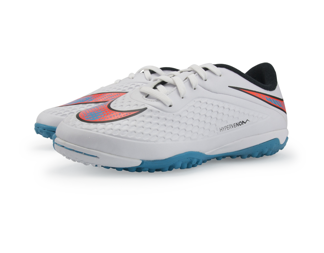 Nike Kids Hypervenom Phelon Turf Soccer Shoes White/Blue Lagoon/Total Crimson
