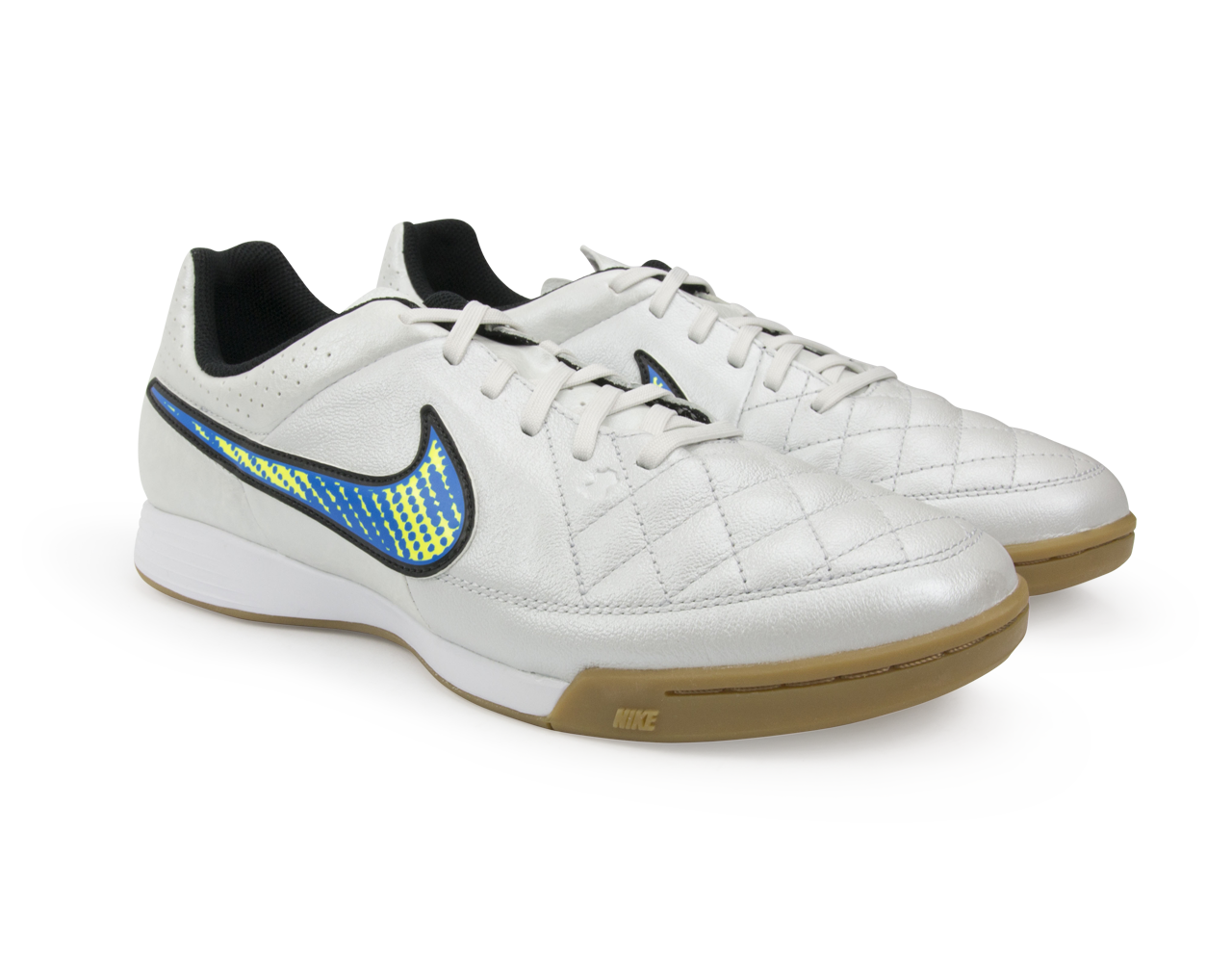 Nike Men's Tiempo Genio Leather Indoor Soccer Shoes White/Volt/Soar/Black