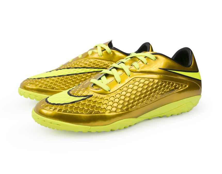 Nike Men's Hypervenom Phelon Turf Soccer Shoes Metallic Gold/Black/Tour Yellow