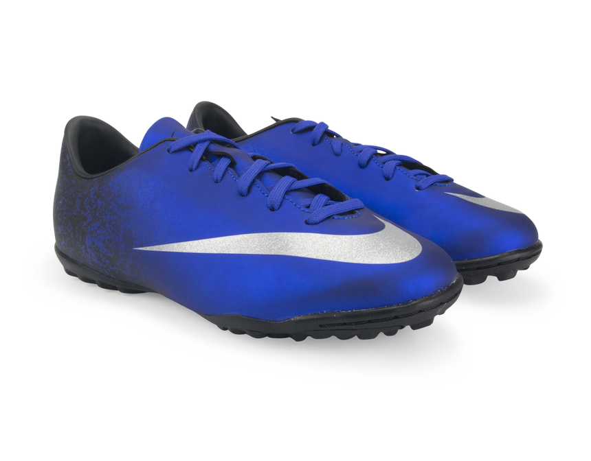 Nike Kids Mercurial Victory V CR7 Turf Soccer Shoes Deep Royal Blue/Metallic Silver