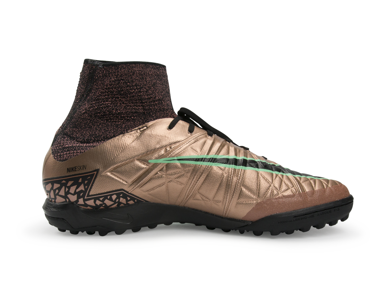 Nike Men's HypervenomX Proximo Turf Soccer Shoes Metallic Red Bronze/Green Glow/Black