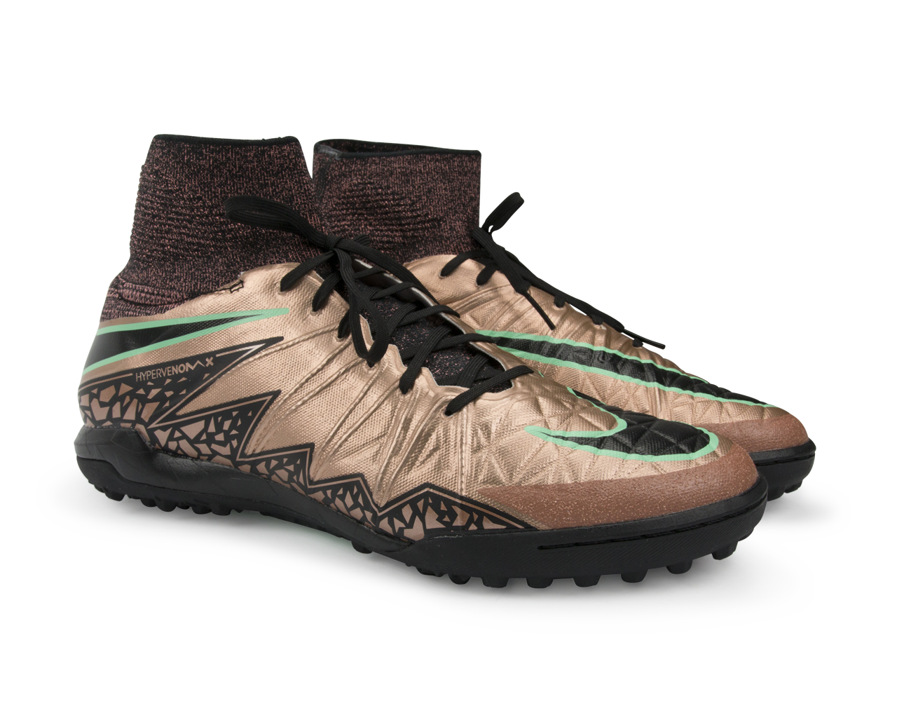 Nike Men's HypervenomX Proximo Turf Soccer Shoes Metallic Red Bronze/Green Glow/Black