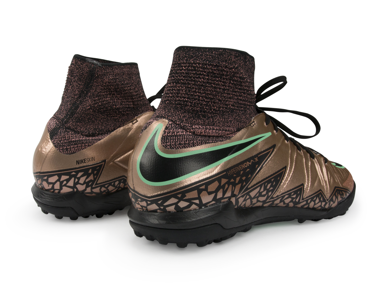 Nike Men's HypervenomX Proximo Turf Soccer Shoes Metallic Red Bronze/Green Glow/Black