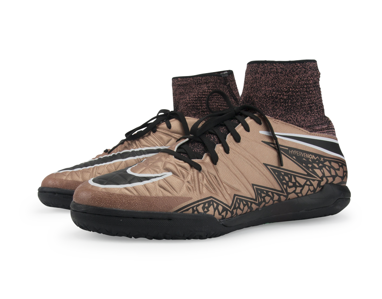 Nike Kids HypervenomX Proximo Indoor Soccer Shoes Metallic Red Bronze/Green Glow/Black