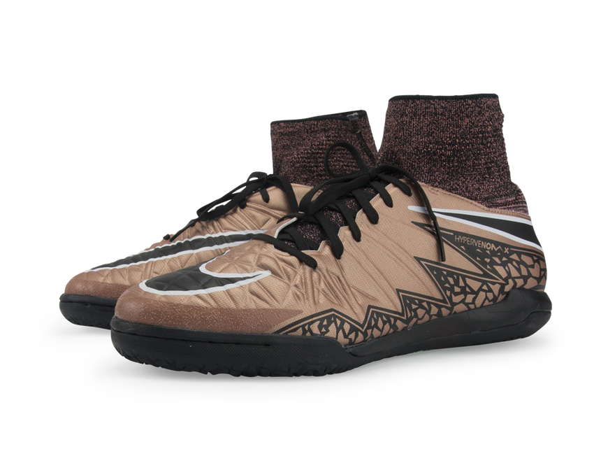 Nike Kids HypervenomX Proximo Indoor Soccer Shoes Metallic Red Bronze/Green Glow/Black