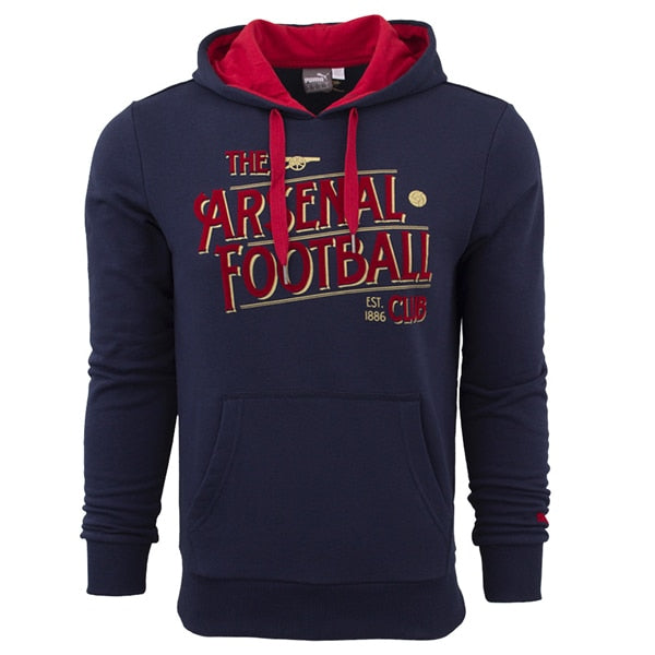PUMA Men's Arsenal FC Graphic Fan Hoodie Black Iris/Victory Gold