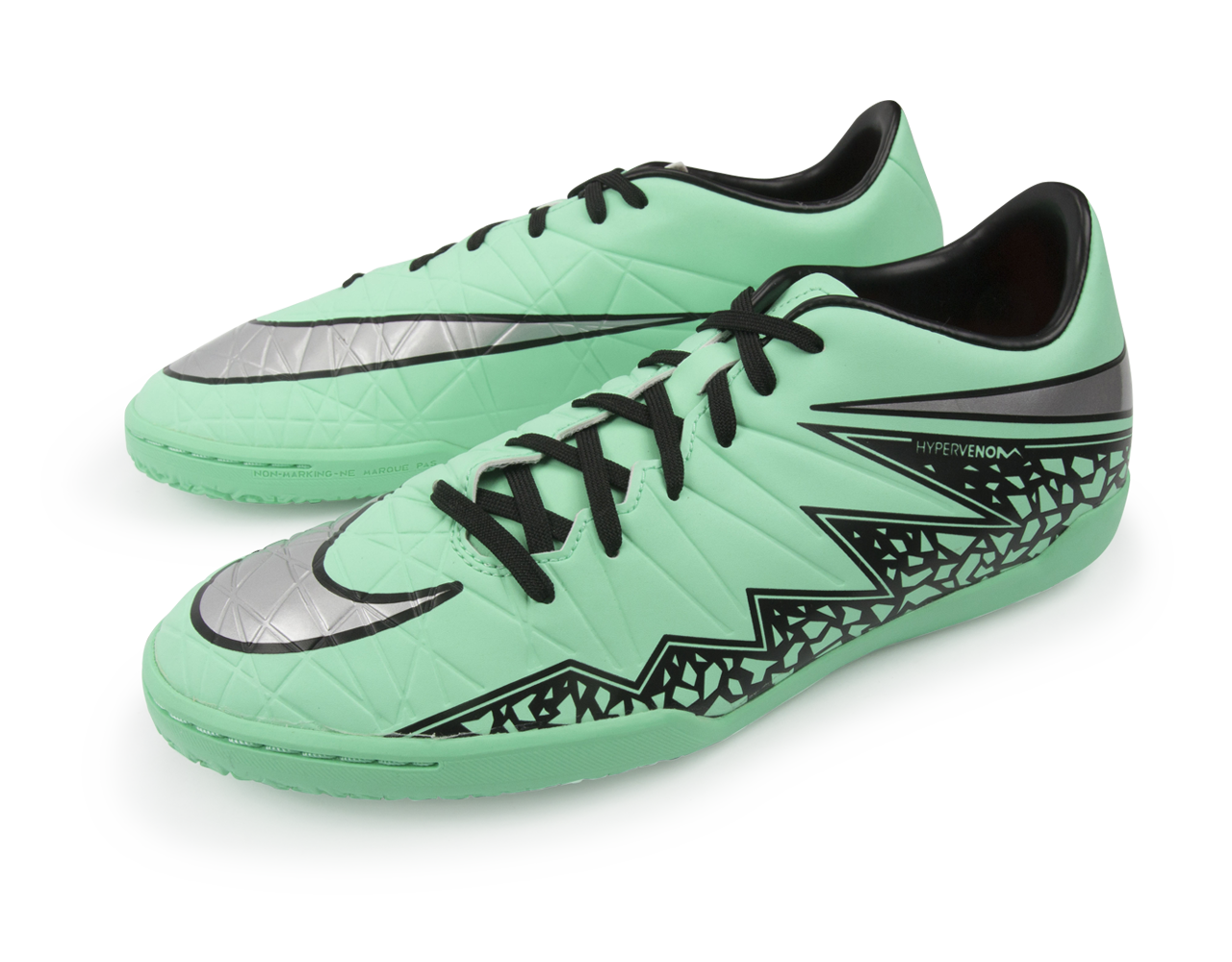 Nike Men's Hypervenom Phelon Indoor Soccer Shoes Green Glow/Metallic Silver/Hyper Orange